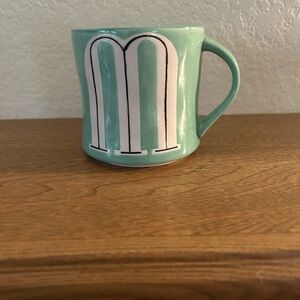 Anthropologie mug mint green “M” hand painted